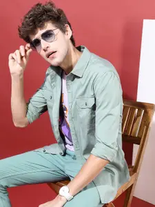 HIGHLANDER Men Green Slim Fit Solid Casual Shirt
