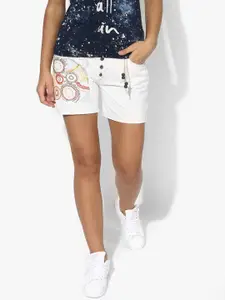 Pepe Jeans Women White Embroidered Regular Shorts