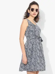 Allen Solly Women Black & White Printed Fit & Flare Dress