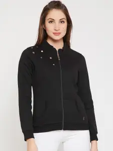 Marie Claire Women Black Solid Embellished Sweatshirt