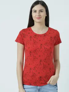 Huetrap Women Red Printed Round Neck T-shirt