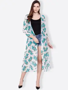 SCORPIUS White Printed Open Front Longline Shrug