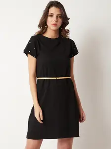 Miss Chase Women Black Solid T-shirt Dress