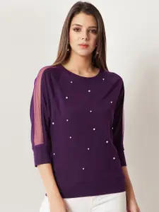 Miss Chase Women Purple Embellished Top
