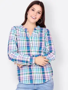 SCORPIUS Women Blue Regular Fit Checked Casual Shirt