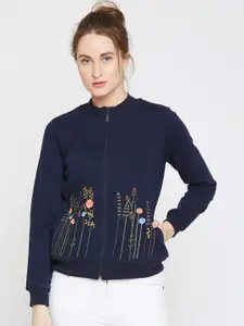 Marie Claire Women Navy Blue Embroidered Sweatshirt