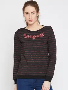 Marie Claire Women Black & Peach-Coloured Striped Sweatshirt