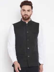 even Men Solid Charcoal Grey Nehru Jacket