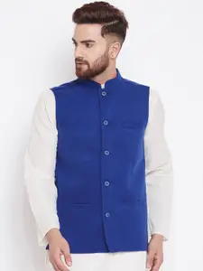 even Men Blue Solid Nehru Jacket