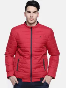 t-base Men Red Solid Lightweight Puffer Jacket