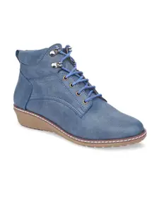 VALIOSAA Women Blue Solid Heeled Boots