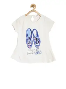Sera Girls Off-White Printed A-Line Top