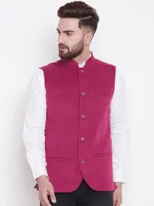 even Men Pink Solid Corduroy Nehru Jacket