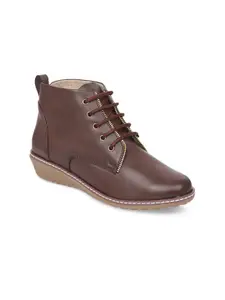 VALIOSAA Women Brown Solid Heeled Boots