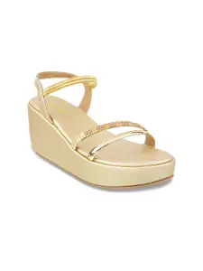 Mochi Women Gold-Toned Solid Sandals
