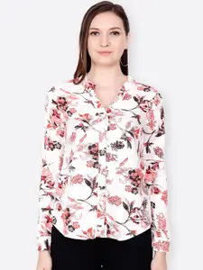 SCORPIUS Women White Regular Fit Printed Casual Shirt