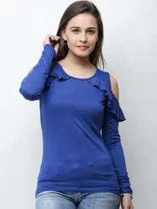Cation Women Blue Solid Fitted Top