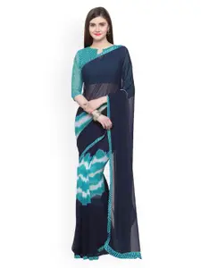Shaily Blue & Turquoise Blue Pure Georgette Solid Saree
