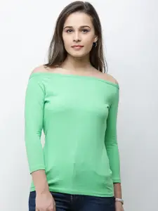 Cation Women Green Solid Bardot Top