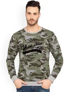 Status Quo Men Green & Grey Camouflage Print Sweatshirt