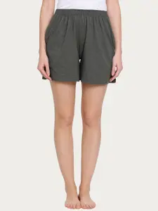 Clovia Women Grey Solid Lounge Shorts
