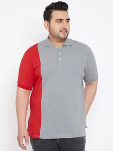 bigbanana Plus Size Men Grey Colourblocked Polo Collar T-shirt