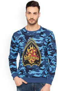 Status Quo Men Blue Printed Slim Fit Sweatshirt