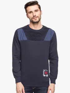 Status Quo Men Blue & Navy Blue Solid Sweatshirt