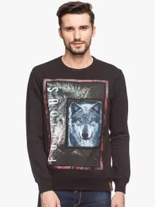Status Quo Men Charcoal Printed Sweatshirt