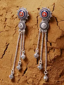 Voylla Silver-Toned & Multicoloured Contemporary Drop Earrings
