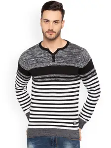 Status Quo Men Black & Grey Striped Pullover