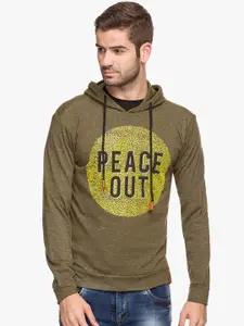 Status Quo Men Green Printed Slim Fit Hooded Sweatshirt