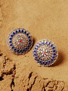 Voylla Silver-Toned Teardrop Shaped Studs