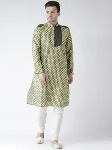 KISAH Men Yellow & Blue Printed Kurta with Churidar