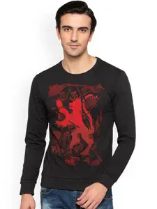 Status Quo Men Charcoal & Red Printed Sweatshirt