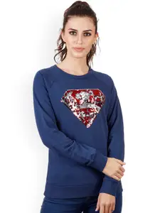 Free Authority Supergirl Print Blue Sweatshirt for Women