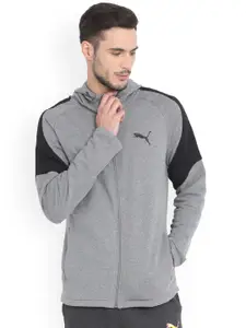 Puma Men Grey Solid Hooded Track Sweatshirt
