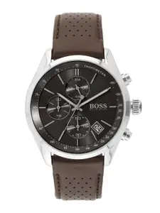 Hugo Boss Men Grey Analogue Leather Watch 1513476