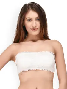 PrettyCat White Lace Non-Wired Lightly Padded Bandeau Bra PCBR20092