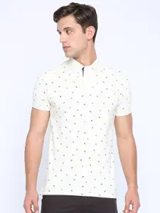 Basics Men Off-White Printed Polo Collar Pure Cotton T-shirt