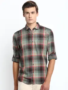 Basics Men Olive Green Classic Slim Fit Checked Casual Shirt