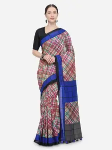 Rajnandini Multicoloured Checked Linen Blend Saree