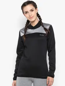 Alcis Women Black & Silver-Toned Colourblocked Sweatshirt