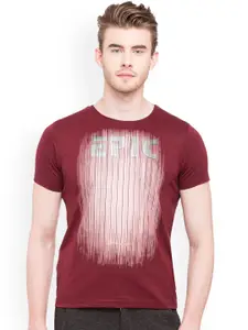 Status Quo Men Maroon Printed Round Neck Pure Cotton T-shirt