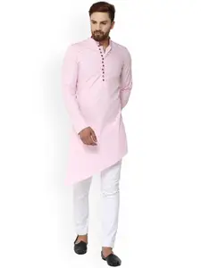 See Designs Men Pink Solid Asymmetric Straight Kurta