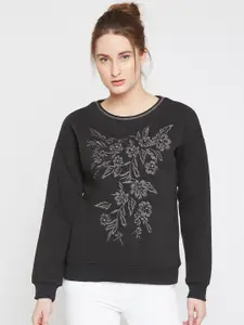 Marie Claire Women Black Embroidered Sweatshirt