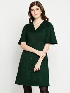 Marie Claire Women Green Solid Fit and Flare Dress