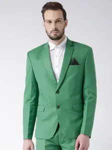 Hangup Men Green Solid Single-Breasted Formal Blazer