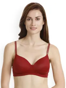 Zivame Maroon Solid Underwired Lightly Padded T-shirt Bra