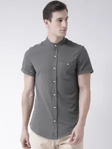 Club York Men Grey Slim Fit Solid Casual Shirt